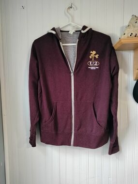 U2 Men's Maroon Zip-Up Hoodie Sweatshirt